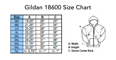 Pullover Hoodie Size Chart