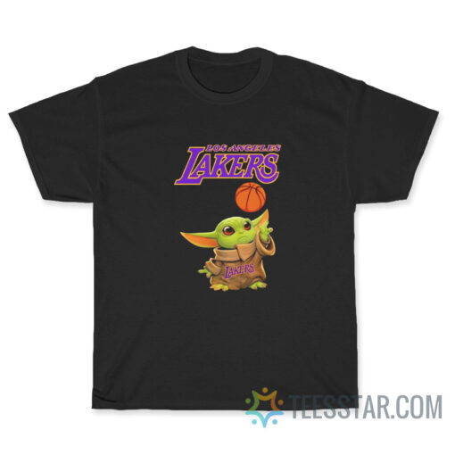 Baby Yoda playing Basketball Los Angeles Lakers T-Shirt