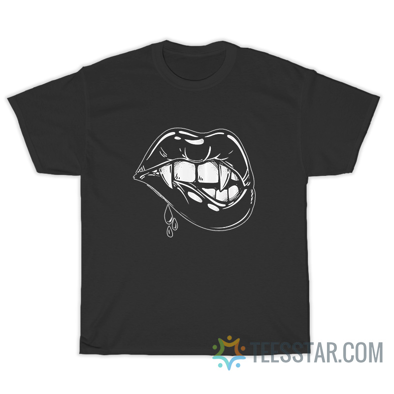 Black Vampire Lips Goth Pretty Attitude Womens T-Shirt