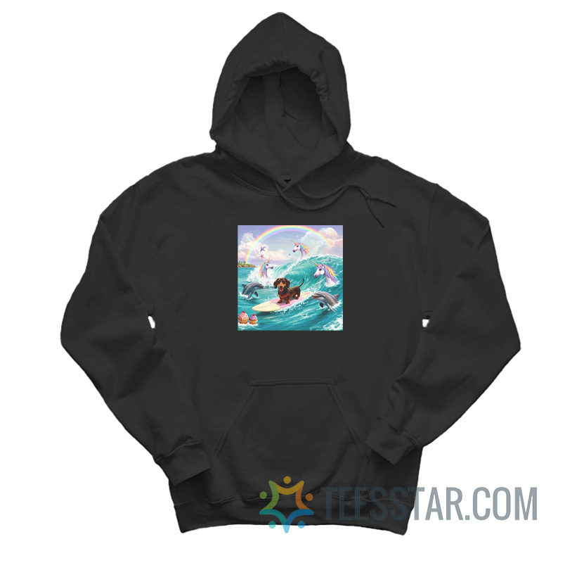Dog Surfing With Unicorn Hoodie