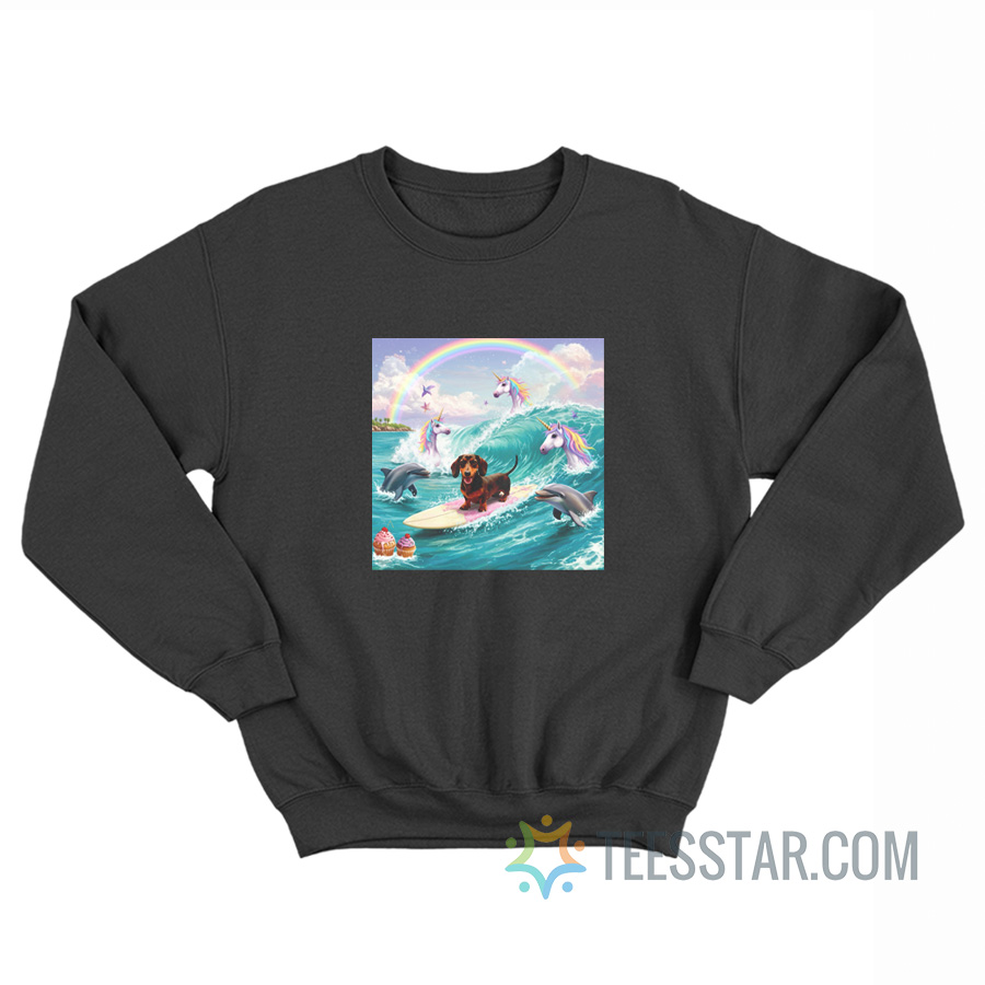 Dog Surfing With Unicorn Sweatshirt